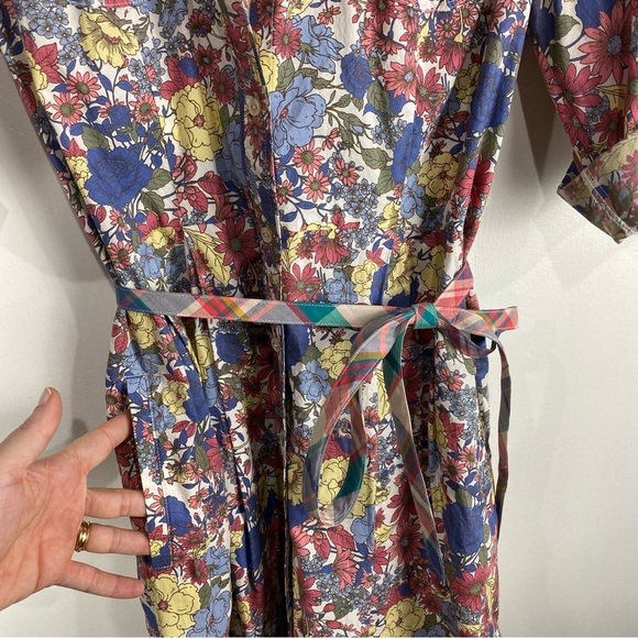 Tommy Hilfiger Floral Print Cottage Core Prairie Tie Waist Button Up Midi Dress - Picture 3 of 6